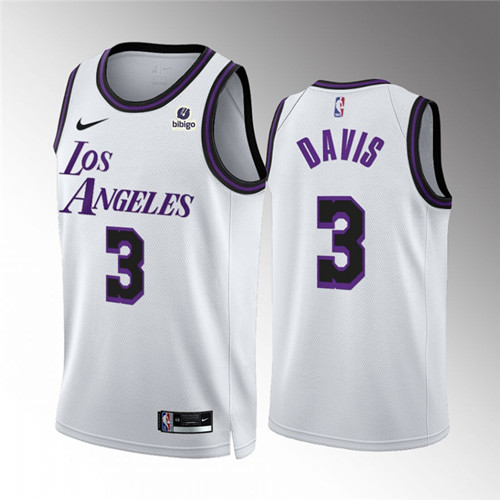 Men's Los Angeles Lakers #3 Anthony Davis White City Edition Stitched Basketball Jersey